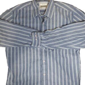 Johnson & Murphy Mens Large Blue Striped Button Cotton Shirt‎